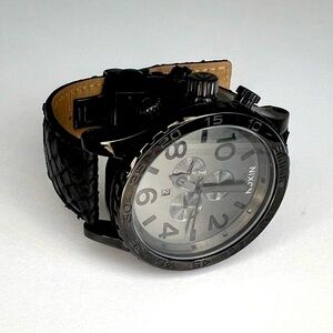 Nixon 42-20 Chronograph Black Snake Leather Strap Watch